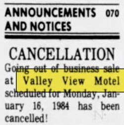 Valley View Motel (Country House) - Jan 1984 - Not Going Out Of Business (newer photo)